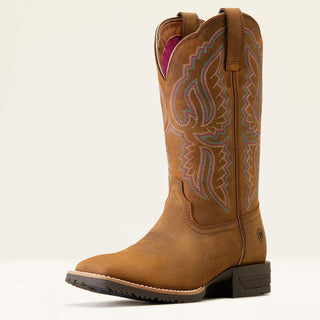 Bota Ariat Hybrid Ranchwork Wide Square Toe Western Distressed Tan Dama