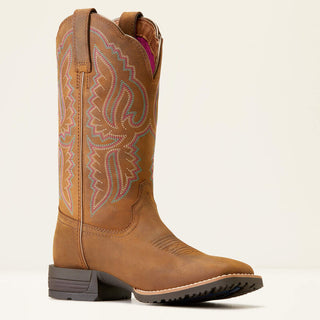 Bota Ariat Hybrid Ranchwork Wide Square Toe Western Distressed Tan Dama