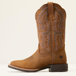 Bota Ariat Hybrid Ranchwork Wide Square Toe Western Distressed Tan Dama