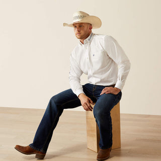Camisa Ariat Team Logo Twill Classic Fit White Khaky Caballero