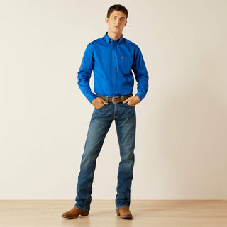 Camisa Ariat Team Logo Twill Classic Fit Blue Orange Caballero