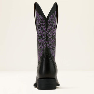 Bota Round Up Wide Square Toe StretchFit Western Black Deertan Dama