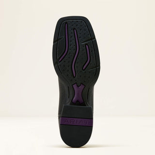 Bota Round Up Wide Square Toe StretchFit Western Black Deertan Dama