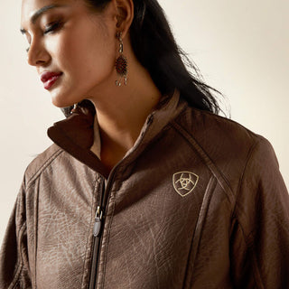 Chamarra Ariat Logo Softshell Faux Leather Brown Dama