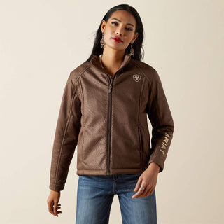 Chamarra Ariat Logo Softshell Faux Leather Brown Dama