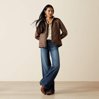 Chamarra Ariat Logo Softshell Faux Leather Brown Dama