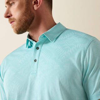 Playera Polo Jacquard Printed Fitted Aqua Caballero