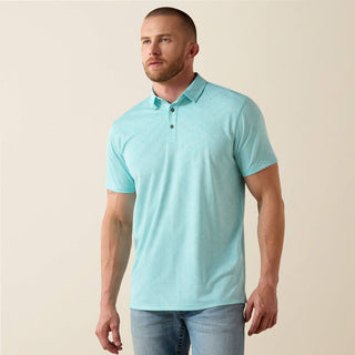 Playera Polo Jacquard Printed Fitted Aqua Caballero