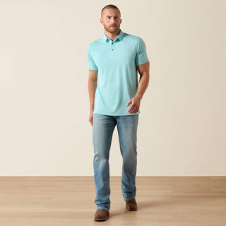 Playera Polo Jacquard Printed Fitted Aqua Caballero