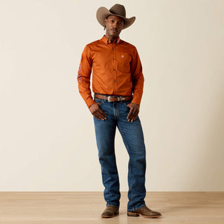 Camisa Ariat Team Logo Lightweight Twill Fitted Orange Red Caballero