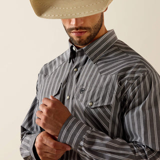 Camisa Ariat Pro Series Theron Classic Fit Snap Grey Stripe Caballero