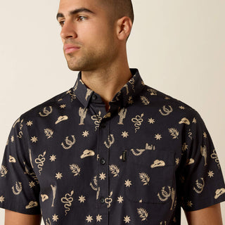 Camisa Ariat Mathais Modern Fit Black Western Toss Print Caballero