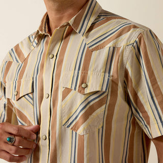 Camisa Ariat Retro Hawthorne Fitted Snap Sandshell Stripe Caballero