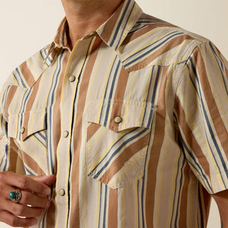 Camisa Ariat Retro Hawthorne Fitted Snap Sandshell Stripe Caballero