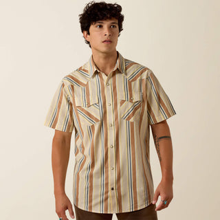 Camisa Ariat Retro Hawthorne Fitted Snap Sandshell Stripe Caballero