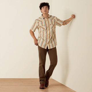 Camisa Ariat Retro Hawthorne Fitted Snap Sandshell Stripe Caballero