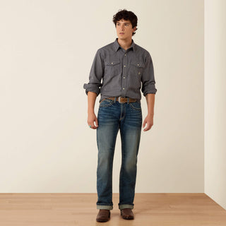 Camisa Ariat Retro Haywood Fitted Snap Ombre Blue Stripe Caballero