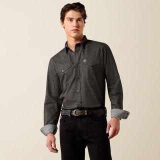 Camisa Ariat Wrinkle Free Braven Fitted Snap Black Caballero