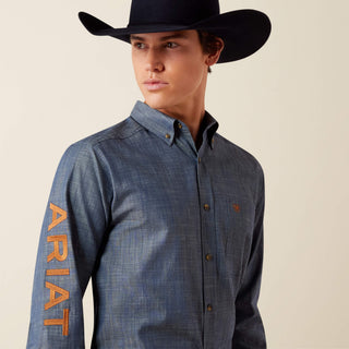 Camisa Ariat Team Logo Twill Fitted Chambray Blue Caballero