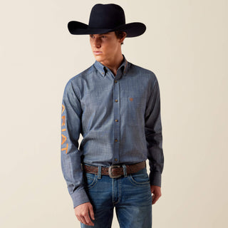 Camisa Ariat Team Logo Twill Fitted Chambray Blue Caballero