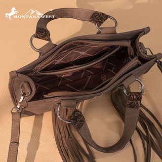 Bolso Montana West Flecos Conchos Marrón Dama
