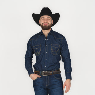 Camisa Wrangler Mezclilla Obscura Caballero