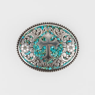 Hebilla Blazin Roxx Cruz Piedra Turquesa