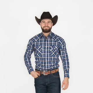 Camisa Wrangler Cuadros Azul Gris Caballero