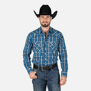 Camisa Wrangler Cuadros Azul Caballero