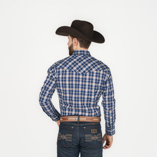Camisa Wrangler Cuadros Azul Gris Caballero