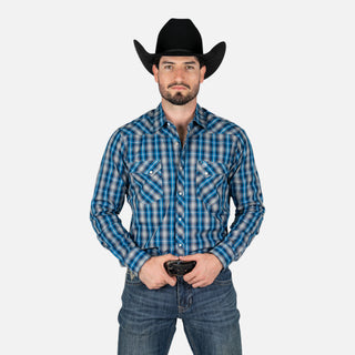Camisa Wrangler Cuadros Azul Caballero