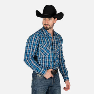 Camisa Wrangler Cuadros Azul Caballero
