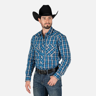 Camisa Wrangler Cuadros Azul Caballero
