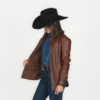 Sobrecamisa Cuadra Cordero Vic Flor Botón De Imán Café Dama