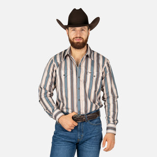 Camisa Rodeo Rayas Chocolate Beige Caballero