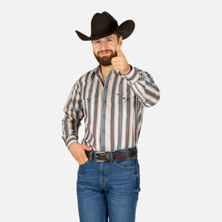 Camisa Rodeo Rayas Chocolate Beige Caballero