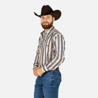 Camisa Rodeo Rayas Chocolate Beige Caballero