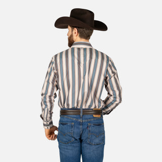 Camisa Rodeo Rayas Chocolate Beige Caballero