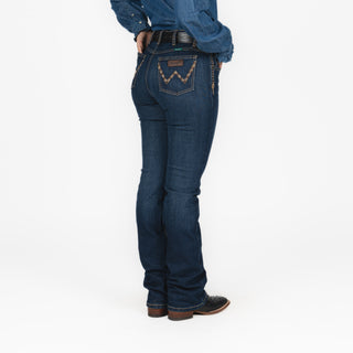 Jeans Wrangler High Rise Cintura Alta Bordado Café Dama