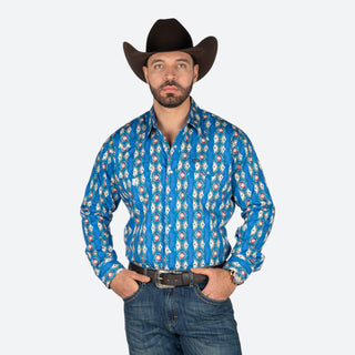 Camisa Wrangler Checotah Azul Caballero