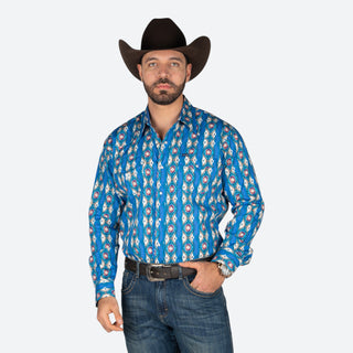 Camisa Wrangler Checotah Azul Caballero