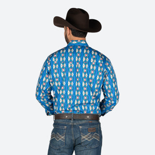 Camisa Wrangler Checotah Azul Caballero
