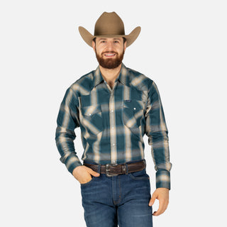 Camisa Wrangler Cuadro Beige Turquesa Caballero