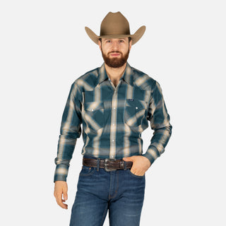 Camisa Wrangler Cuadro Beige Turquesa Caballero