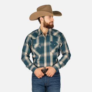 Camisa Wrangler Cuadro Beige Turquesa Caballero