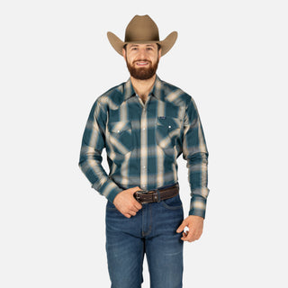 Camisa Wrangler Cuadro Beige Turquesa Caballero