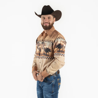Camisa Rodeo Estampado Toro Caballero