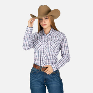Camisa Wrangler Cuadros Lila Dama