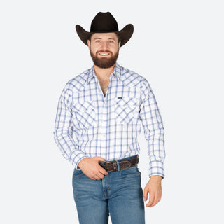 Camisa Wrangler Cuadros Marino Blanco Caballero