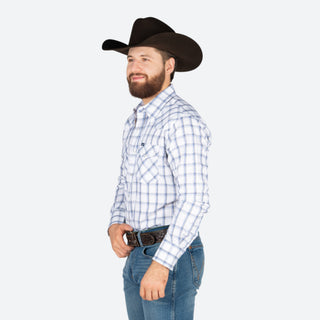 Camisa Wrangler Cuadros Marino Blanco Caballero